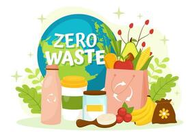 Zero Waste Vector Illustration of Eco Friendly with Recyclable and Reusable Products for Save the Planet and Go Green in Flat Cartoon Background