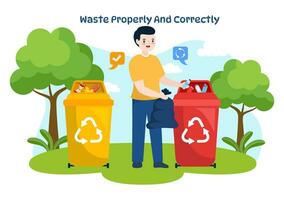 Waste Properly And Correctly Vector Illustration with Demonstration of Correct Garbage Sorting and Proper Disposal in Flat Cartoon Background Design