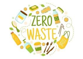 Zero Waste Vector Illustration of Eco Friendly with Recyclable and Reusable Products for Save the Planet and Go Green in Flat Cartoon Background