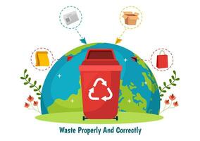 Waste Properly And Correctly Vector Illustration with Demonstration of Correct Garbage Sorting and Proper Disposal in Flat Cartoon Background Design