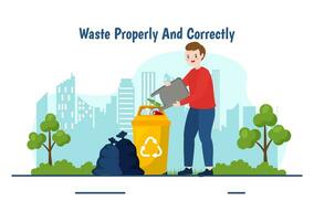 Waste Properly And Correctly Vector Illustration with Demonstration of Correct Garbage Sorting and Proper Disposal in Flat Cartoon Background Design