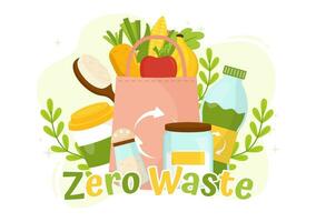 Zero Waste Vector Illustration of Eco Friendly with Recyclable and Reusable Products for Save the Planet and Go Green in Flat Cartoon Background