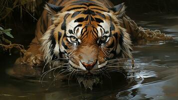 Majestic Tiger in the Enchanting Rainforest, AI Generative photo
