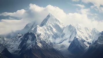 generativo ai, majestuoso majestad un cautivador ver de nevado picos foto