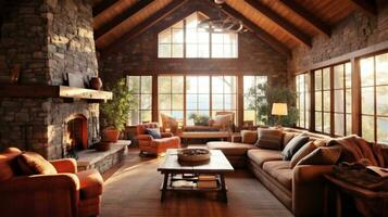 Generative AI, Rustic Living Room with Natural Materials and Warm Colors photo