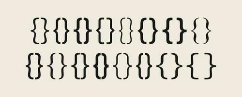 Set of black curly brackets related icons, curly braces of different shapes, mathematics or punctuation frame symbols, paranthesis signs concept on background flat vector illustration.