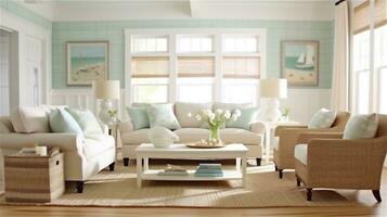 Generative AI, Seaside Serenity Coastal Living Room Design photo