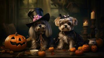 Furry Friends in Spooky Attire, AI Generative photo