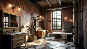 Generative AI, Rustic Industrial Bathroom Design photo