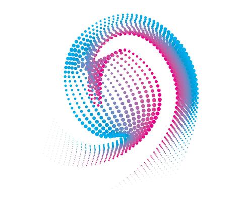abstract background with circles  dot pattern with blue and pink colors, dot cmyk black gradient symbol logotype circular shape spiral halftone circle round abstract circle