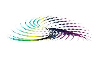 resumen previo antecedentes con arco iris efecto, un azul y rosado remolino logo, un circular punto modelo con azul y rosado colores, punto cmyk negro degradado símbolo logotipo circular forma espiral trama de semitonos circulo vector