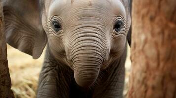 inocencia desvelado bebé de elefante grande, encantador ojos, ai generativo foto