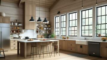 Generative AI, Rustic Meets Modern A Modern Farmhouse Kitchen Design photo