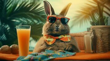 Chillin' Bunny A Rabbit's Tropical Getaway, AI Generative photo