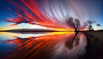 Generative AI, Clouds in Motion A Long Exposure Sunset over the Mountains photo