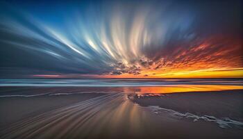 Generative AI, Clouds in Motion A Long Exposure Sunset over the Mountains photo