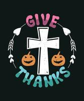 Give thanks typography with pumpkin vector
