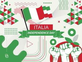 Italia national day banner with map, Flag of united arab emirates  colors theme background and geometric abstract retro modern colorfull design with raised hands or fists. vector