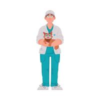 A man is very happy and enjoys looking after animals, such as a very cute cat Vector Illustration