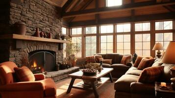 Generative AI, Rustic Living Room with Natural Materials and Warm Colors photo