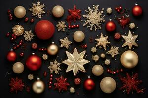 aéreo Disparo de festivo y elegante Navidad adornos generativo ai foto