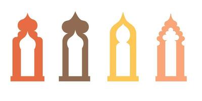 Collection of arabian oriental windows, arches, mirror, door Modern design for frames, patterns, backgrounds. Mosque dome and lanterns Islamic ramadan kareem and eid mubarak style. Vector illustration