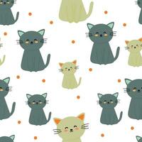 Seamless cartoon cat pattern, on white background for fabric prints, textiles, gift wrapping paper. colorful vector for children, flat style