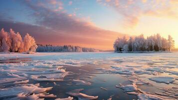 Crystal Serenity Frozen Lake Wonderland, AI Generative photo