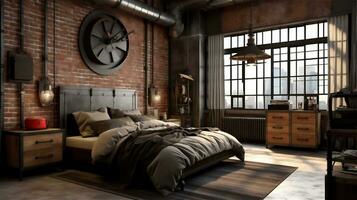 Generative AI, Industrial Chic Bedroom photo