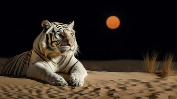 Moonlit Mirage Ethereal Tiger in Sandy Dunes, AI Generative photo