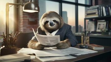 Slothful Elegance A Dapper Sloth's Morning Routine, AI Generative photo