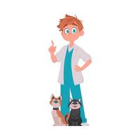 An individual who looks after animals and is adorable and amusing is always surrounded by many animals Vector Illustration