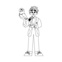 A cartoon man holding a bird in his hand vector