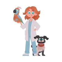 There is a girl who looks after animals She is really funny and adorable, and she loves spending time with them Vector Illustration