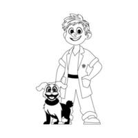 A joyful man who loves and cares for animals, including an adorable dog Childrens coloring page vector
