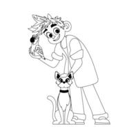 There is a guy who is both funny and cute He has a job as a veterinarian and spends a lot of time with animals Childrens coloring page vector