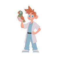A man who is joyful and looks after animals, including a large, extremely bright bird Illustration vector