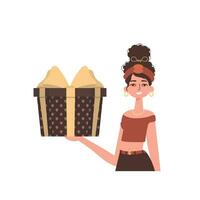 The girl is holding a festive gift box. Modern style. Vector. vector