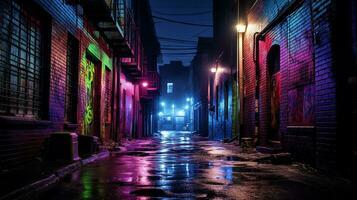 Eerie Neon-Lit Alleyway, AI Generative photo