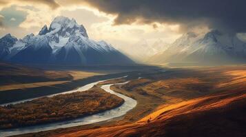 Generative AI, Majestic Mountains the grandeur of towering mountain ranges. photo