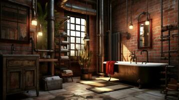 Generative AI, Rustic Industrial Bathroom Design photo