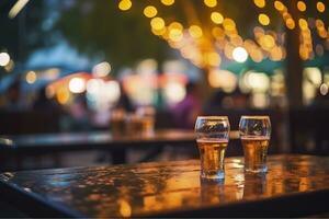 Bokeh background of Street Bar beer restaurant, outdoors in Asia, AI Generative photo