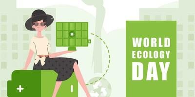 World ecology day poster. Cartoon style. Veil illustration. vector