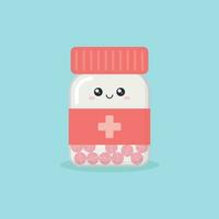 Cute character pills icon in flat style. Happy tablet vector illustration on isolated background. Medical drug sign business concept.