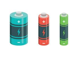 Alkaline battery set icon in flat style. Diffrent size accumulator vector illustration on isolated background. Accumulator recharge sign business concept.