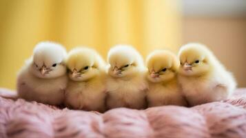 Cozy Fluffiness Adorable Baby Chicks in a Soft Nest, AI Generative photo