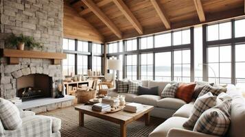 Generative AI, Cozy Modern Farmhouse Living Room photo