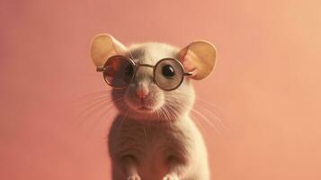 Generative AI, Cool Mouse Stylish Sunglasses on Pastel Background photo