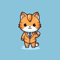 Cute cat in business suit. Vector illustration. Cartoon character.