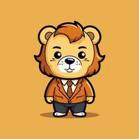 Cute Lion Businessman Cartoon Mascot Character Vector Illustration